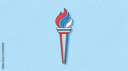 A minimalist illustration of an Olympic torch on a light blue background. 