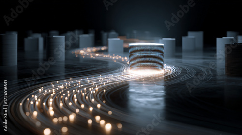 Abstract Data Lineage Concept with Light Trails Emphasizing the Paths of Information Flow in a Modern Digital Environment