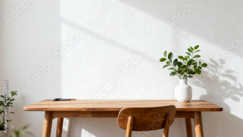 Simple Wood Desk and Green Plants