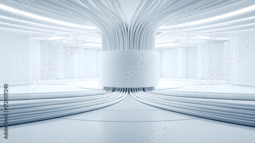 Modern Concept of Data Flow with Abstract Cables Converging in a Central Space Displaying Clean and Minimalistic Design