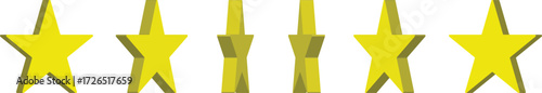 Row of five yellow stars with a 3D effect, often used for ratings or reviews. Classic symbol of quality, ranking, or achievement. Bright and minimal star design.