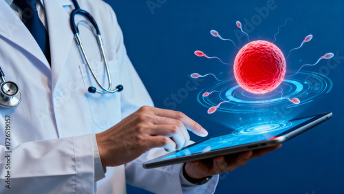 Ai for cancer detection in healthcare with doctor using tablet and futuristic interface