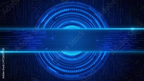 High-tech animation glowing digital HUD round interface merged with circuit patterns, for technology presentations, sci-fi themes, cyber innovation visuals, or futuristic virtual dashboards.