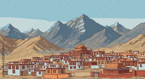 Serene Monastery Nestled in the Majestic Mountains of Tibet
