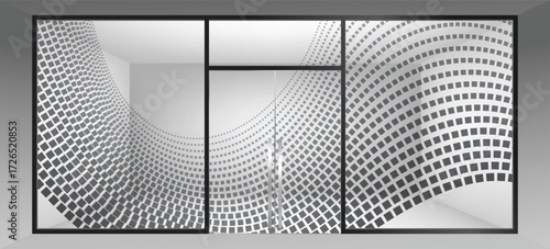 Vector abstract background with dynamic waves, line and particles. Glass partition graphic design.