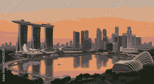 Singapore skyline at dusk with iconic Marina Bay Sands