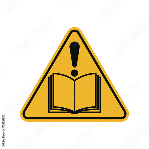 Yellow warning triangle symbol indicating to consult the instruction manual before use