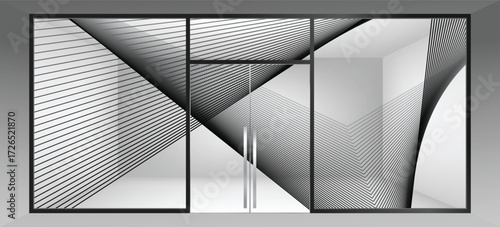 Abstract wavy lines for glass partition graphic design. Decorative frosted window film for Residential and Commercial space.