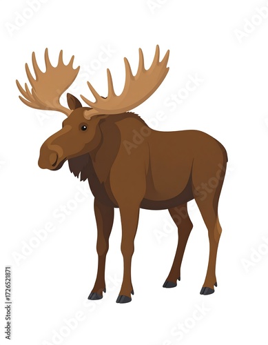 Wallpaper Mural A brown moose stands against a white background, showcasing its large antlers Torontodigital.ca