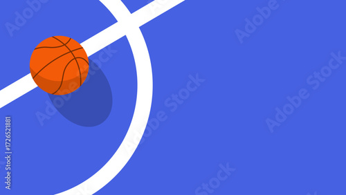 Basketball on a blue court with a vibrant orange ball
