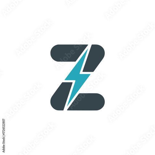 Letter Z icon with blue lightning bolt, Modern letter Z design split by a bold blue lightning bolt, representing energy, speed, power, and digital innovation.

