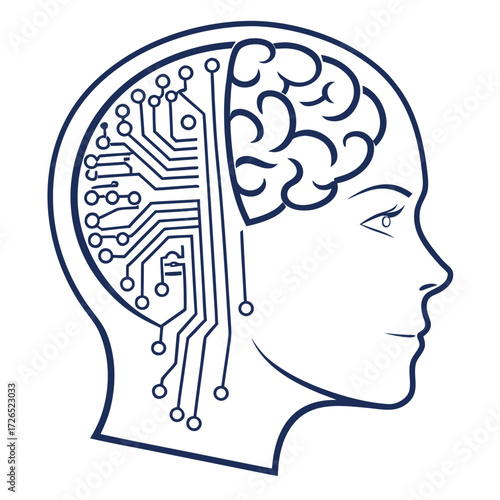 Human head silhouette with brain illustration showing thinking and intelligence
