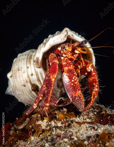 Close-up of a hermit crab in its shell