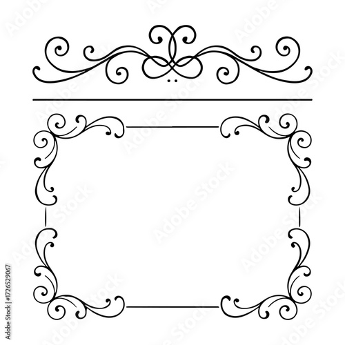Vintage vector frame set with floral ornament, scroll design, and leaf corner decoration