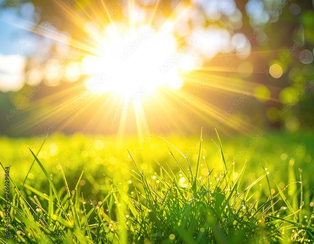 Fototapeta premium Sunrise over dewy grass