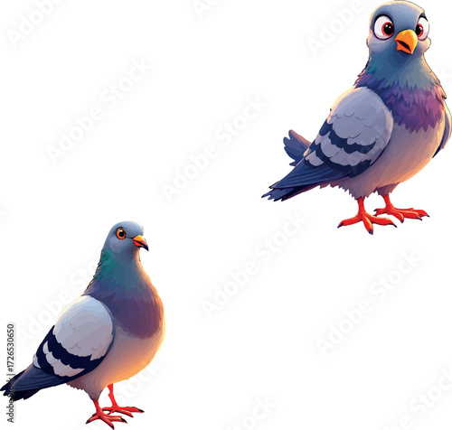 Vsai two amusing cartoon pigeons standing as characters
