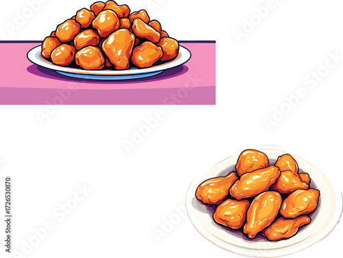 Vsai fried chicken nuggets and wings on plates