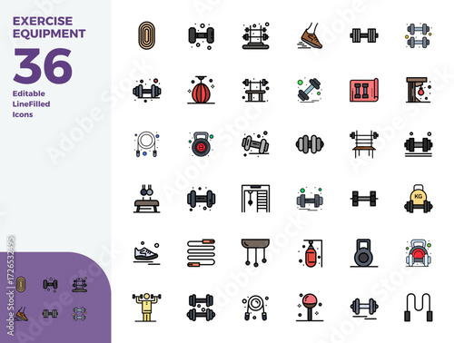 Schilderij op canvas Unlock 36 Duotone PIXEL perfect vector icons inspired by Exercise Equipment, optimized in 128x128 format for flawless display across all devices