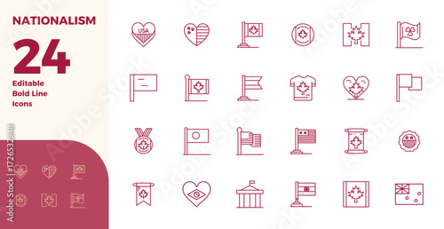 Tableau sur toile Expertly designed 24 Bold Line PIXEL perfect vector icons for Nationalism, engineered at 128x128 resolution for flawless integration and performance