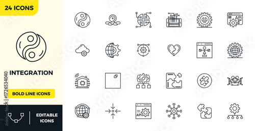 Fényképezés Exclusive collection of 24 Heavy Line vector icons for Integration, developed with 128x128 PIXEL perfect resolution for premium brand experiences