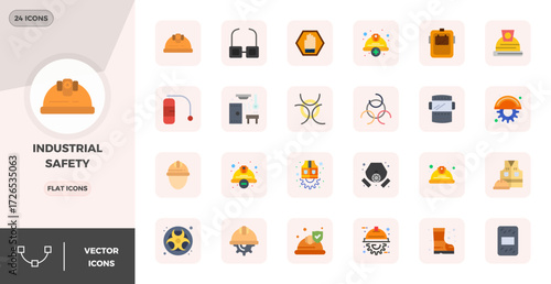 Perfectly balanced 24 Flat PIXEL perfect vector icons for Industrial Safety, sized at 128x128 for harmonious integration in digital design projects.
