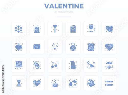Beautifully rendered 24 SolidFill PIXEL perfect vector icons for Valentine, created at 128x128 resolution for stunning visual consistency across platforms.