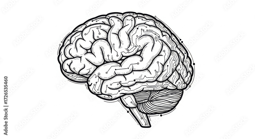 Fototapeta premium Bio Mechanical Schematic Brain Hemisphere Tattoo Design