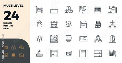 Precision-engineered 24 Bold Line vector icons for MultiLevel, designed at 128x128 PIXEL perfect resolution for exceptional clarity and scalability.