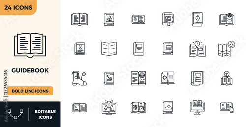 Carefully curated 24 Heavy Line vector icons for Guidebook, featuring 128x128 PIXEL perfect resolution for consistent brand representation and user experience.