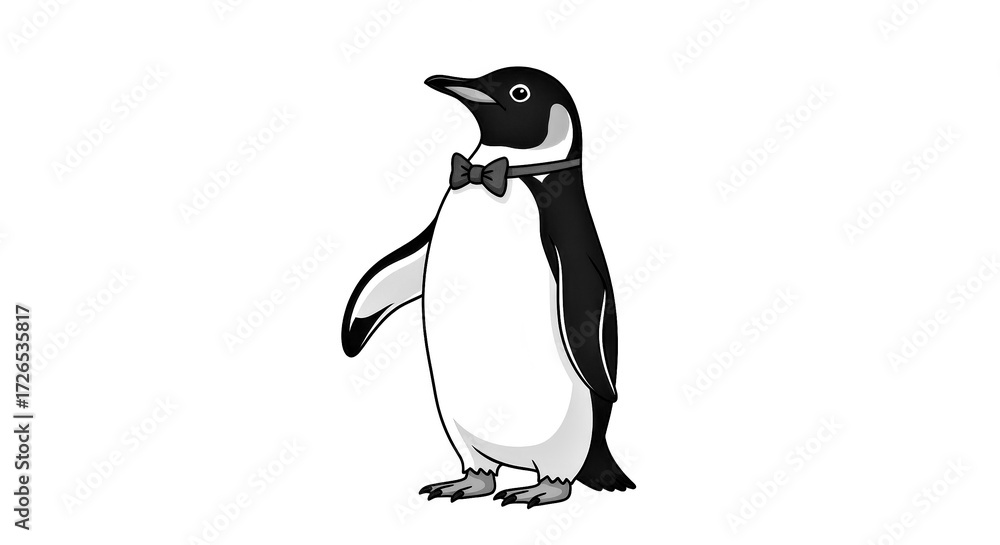 Fototapeta premium Dapper Flat Vector Art of a Confident Penguin Character with a Bowtie