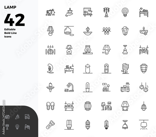 Advanced collection of 42 PIXEL perfect vector icons inspired by Lamp, crafted in Bold Line with 128x128 optimization for superior visual performance.