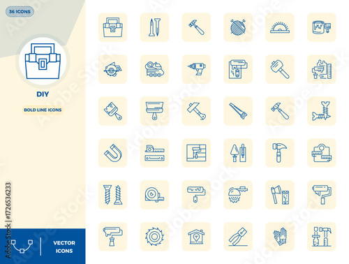 Advanced collection of 36 PIXEL perfect vector icons inspired by Diy, crafted in Bold Line with 128x128 optimization for superior visual performance.