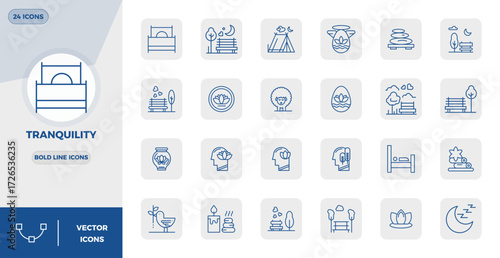 Expertly designed 24 Bold Line PIXEL perfect vector icons for Tranquility, engineered at 128x128 resolution for flawless integration and performance.