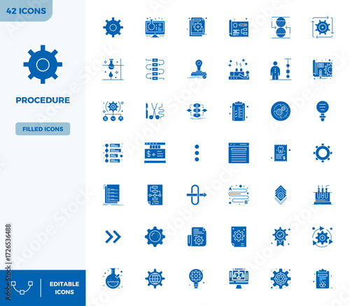 Professionally designed 42 vector icons in Filled, capturing the essence of Procedure with 128x128 PIXEL perfect precision for UI design.