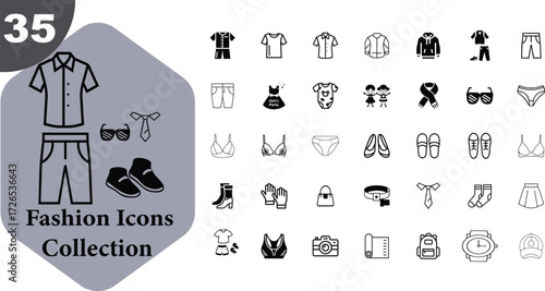 Fashion icons collection for apparel and accessories with clothing outfits graphics