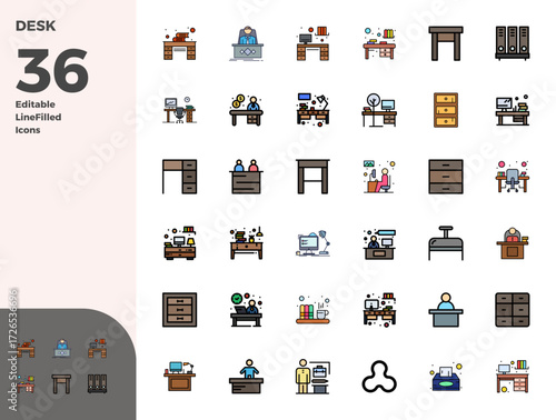 Refined bundle featuring 36 Duotone vector icons for Desk, optimized with 128x128 PIXEL perfect quality for elegant and functional design solutions.