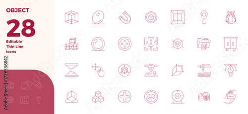 A dynamic set of 28 vector icons in Thin Line, tailored for Object with 128x128 PIXEL perfect quality suited for digital products.