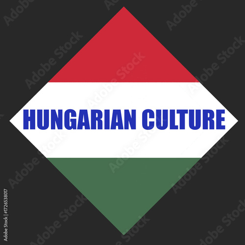 Hungarian-themed text design styled in the colours of the Hungary national flag—red, white, and green. Suitable for concepts related to Hungary, national identity, culture, European countries, patriot