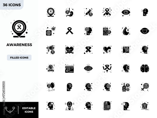 Download 36 scalable Filled vector icons designed for Awareness, featuring PIXEL perfect 128x128 resolution suitable for professional and creative projects.