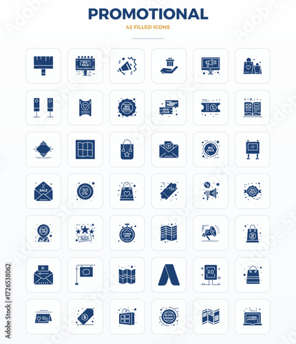 Distinctive pack of 42 PIXEL perfect vector icons inspired by Promotional, crafted in SolidFill format at 128x128 for memorable brand experiences.