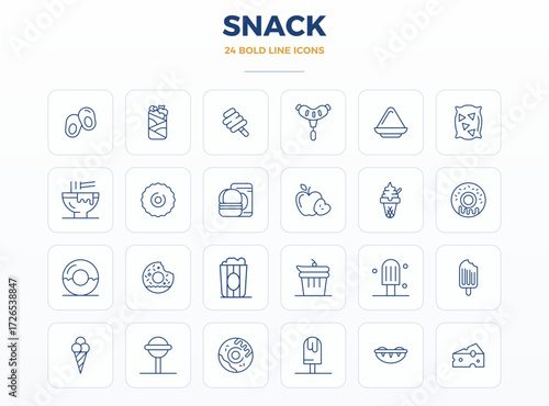 Advanced collection of 24 PIXEL perfect vector icons inspired by Snack, crafted in Strong Outline with 128x128 optimization for superior visual performance.