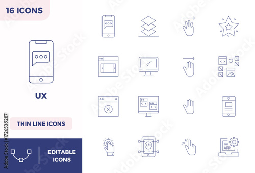 Explore 16 Minimal Line PIXEL perfect vector icons in 128x128 resolution inspired by Ux. Perfect for web and app interfaces.