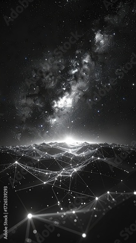 Abstract digital landscape of a starlit night