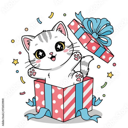 Cat Peeking from Gift Box