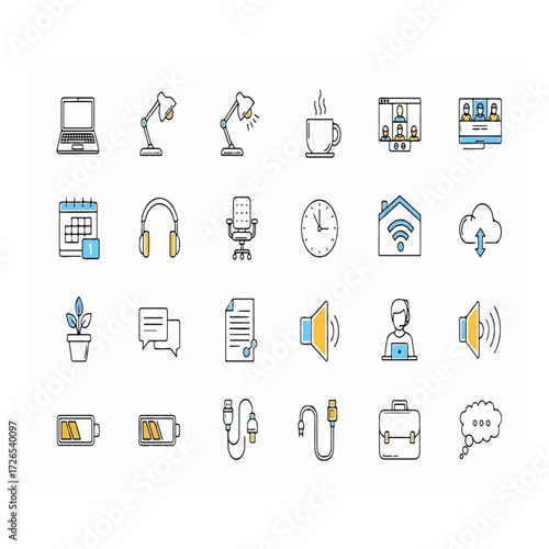 business icons set for working from home