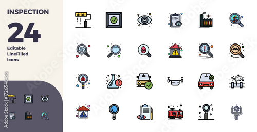 Revolutionary set of 24 PIXEL perfect vector icons inspired by Inspection, created in Duotone format at 128x128 resolution for cutting-edge design.