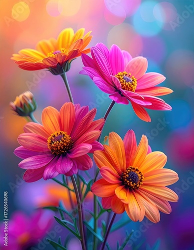 Vibrant colorful flowers in soft focus