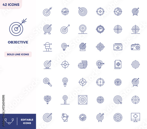 Transform your designs with 42 Heavy Line vector icons themed around Objective, engineered in 128x128 PIXEL perfect resolution for maximum clarity.