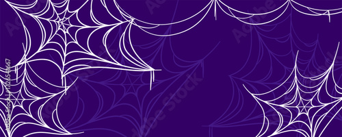 Halloween dark purple background with spider web. 