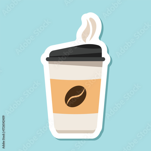 To-go coffee or tea cup sticker icon in flat style. Hot drink vector illustration on isolated background. Mug sign business concept.
